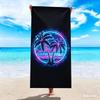 Retro Sunset Palm Tree Beach Towel Large Soft Absorbent Shower Towel Summer Seaside Pool Party Sunbathe Blanket Black Style