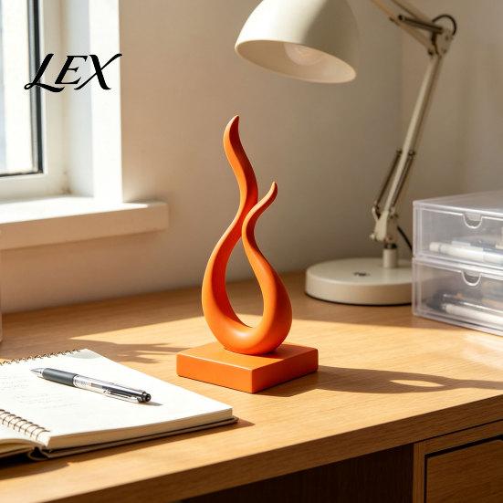 Decorative Office Desk Statues Abstract Flame Sculpture, 3D Printed Modern Minimalist Art Statue with Square Base, Unique Housewarming Gifts