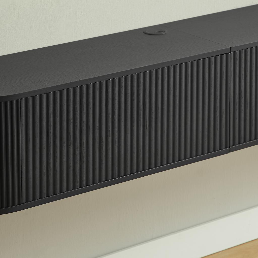 Floating TV board, length 140 cm, large storage space with cable passage, suitable for TVs from 43 to 65 inches, versatile and combinable