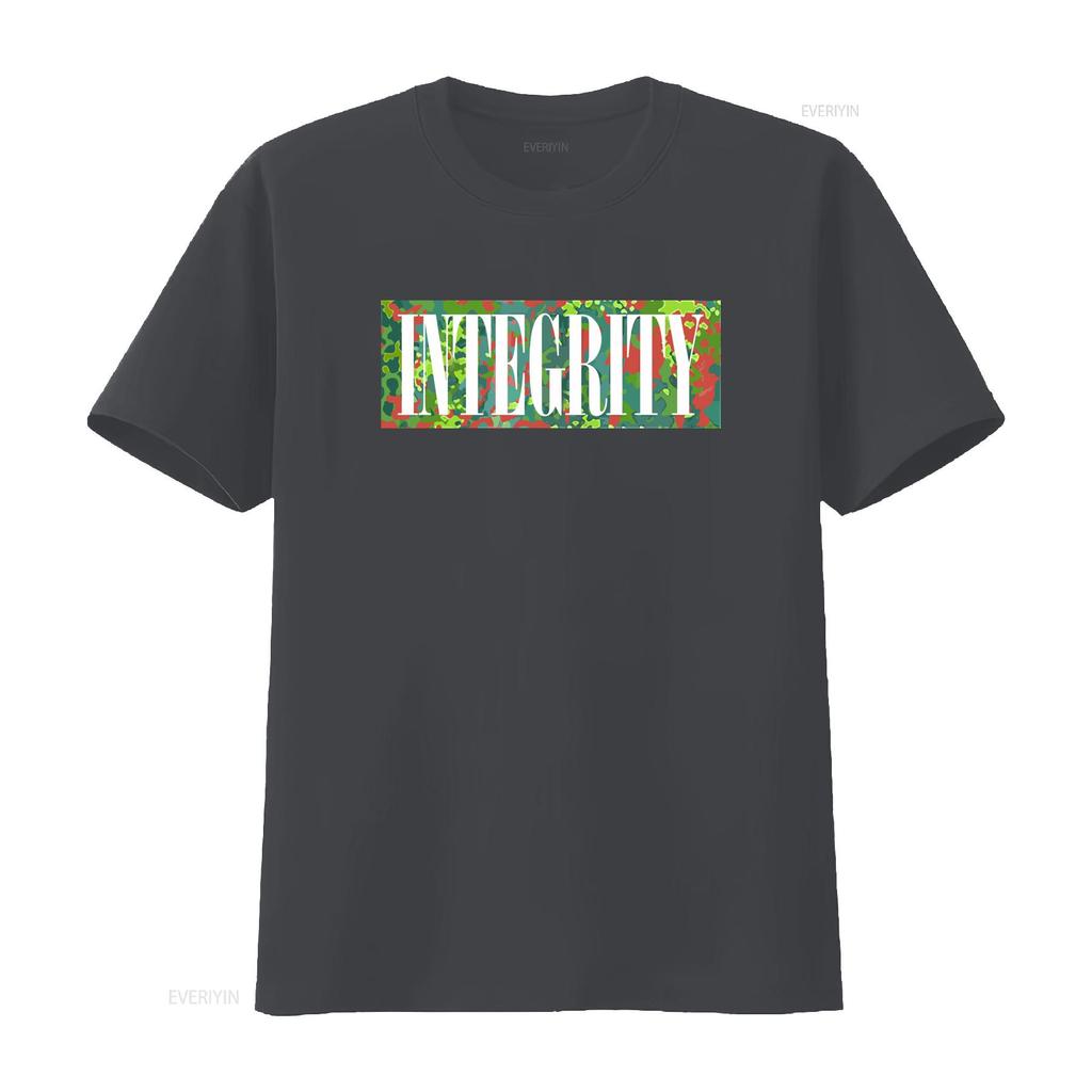 Streetwear Integrity Slogan Camouflage Background Print Casual T Shirt vintage Washed designer clothes graphic Comfortable