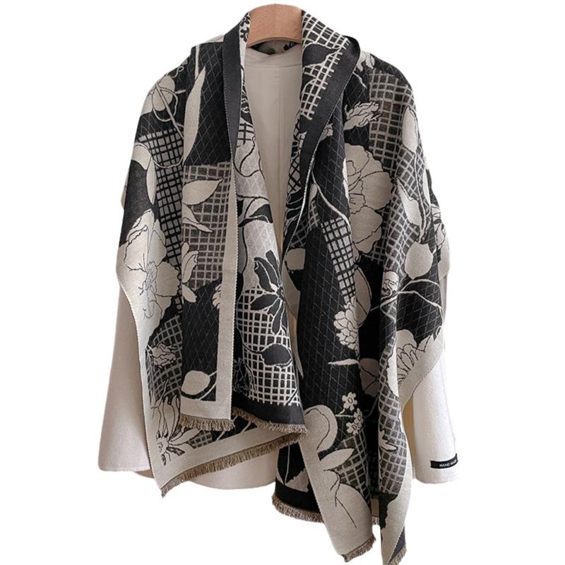 Striped Printing Contrasting Colors, Double-Sided Imitation Cashmere Scarf, Winter High-End Warm Shawl Women