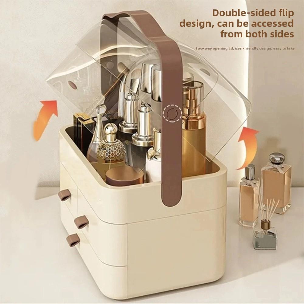 Dustproof Cosmetics Storage Box Large Capacity Container Makeup Organizers Multi-function Plastic Large Makeup Box Lady