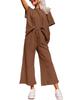 Womens Two Piece Loungewear Set Short Sleeve Top and Drawstring Cropped Pants