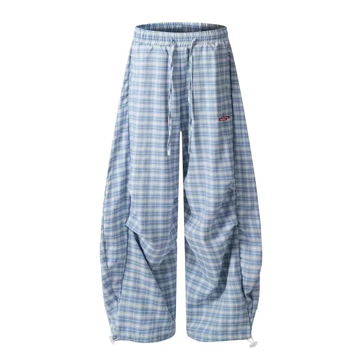 

Весна Осень Y2K Женская Уличная Одежда Харадзюку Винтажные Синие Клетчатые Брюки Acubi Повседневные Брюки-Спорт Штаны с Завышенной Талией Широкие Штаны Мешковатые Одежда S