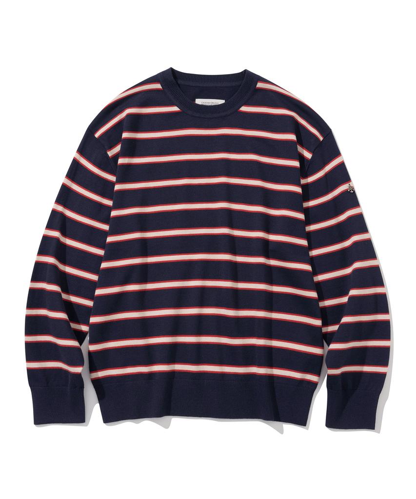 UNIFORM BRIDGE Stripe Crew Neck Knit Navy