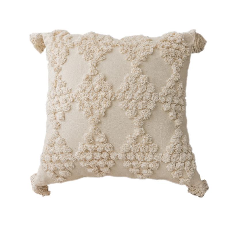 Plain Nordic Style Ins Tufted Tassel Pillow Case Cross-border Retro Tassel Car Pillow Sofa Pillow Case