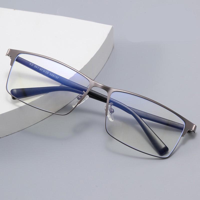 Mens Titanium Half Frame Reading Glasses Anti Blue Light Anti Fatigue Business Presbyopia Glasses Clear Lenses