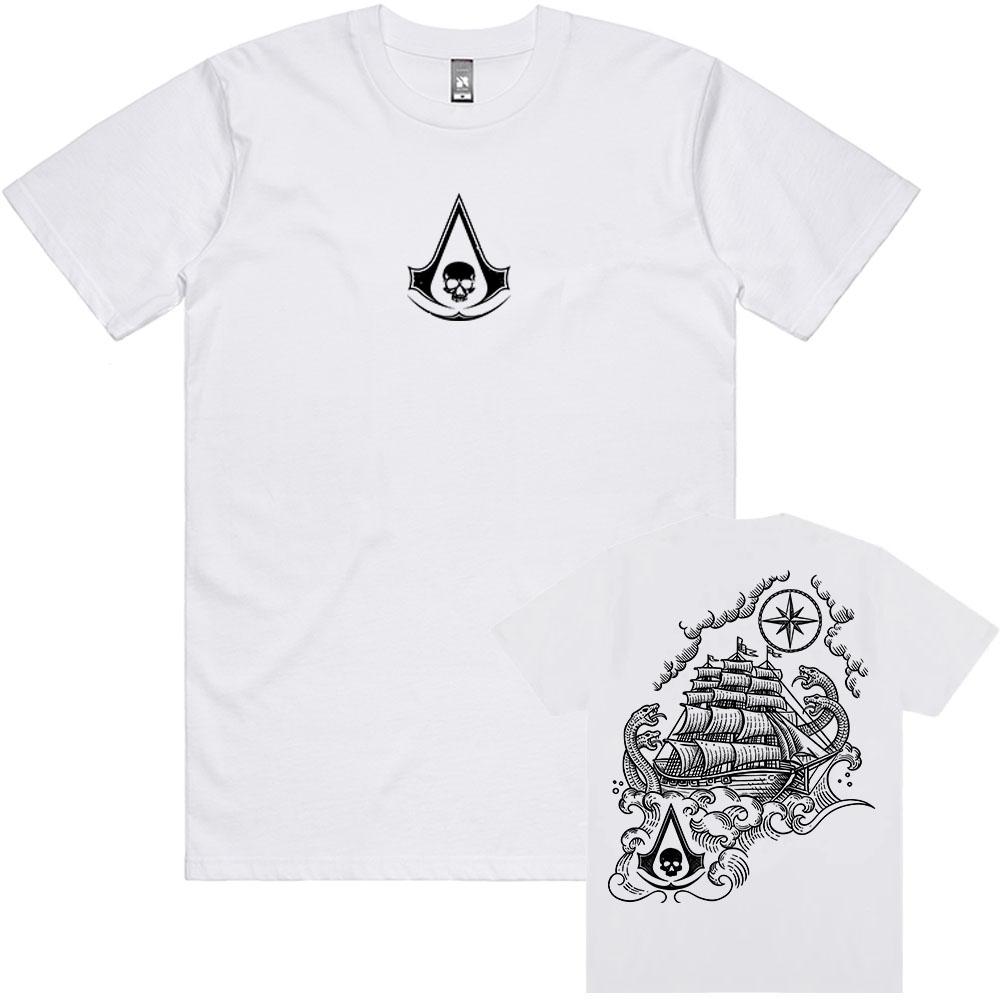Assassin's Creed Black Flag Resynced Map T-Shirt Unisex Streetwear Lässig Rundhals Sommer T-Shirts Grafik Herren Damen Tee