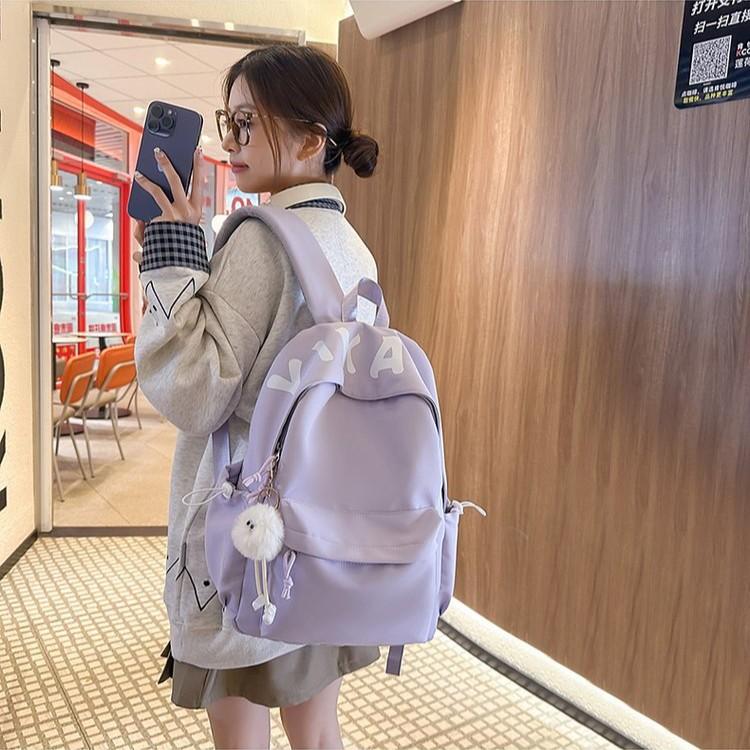 Schoolbag Lazy Wind Student School Bag Simple Mori Backpack ins Campus College Student Junior High School Large Capacity Solid Color Backpack