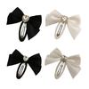 Women Hairpin Smooth Edges Smooth Satin Ribbon Bow Sparkling Rhinestone Rounded BB Clip Hair Accessory