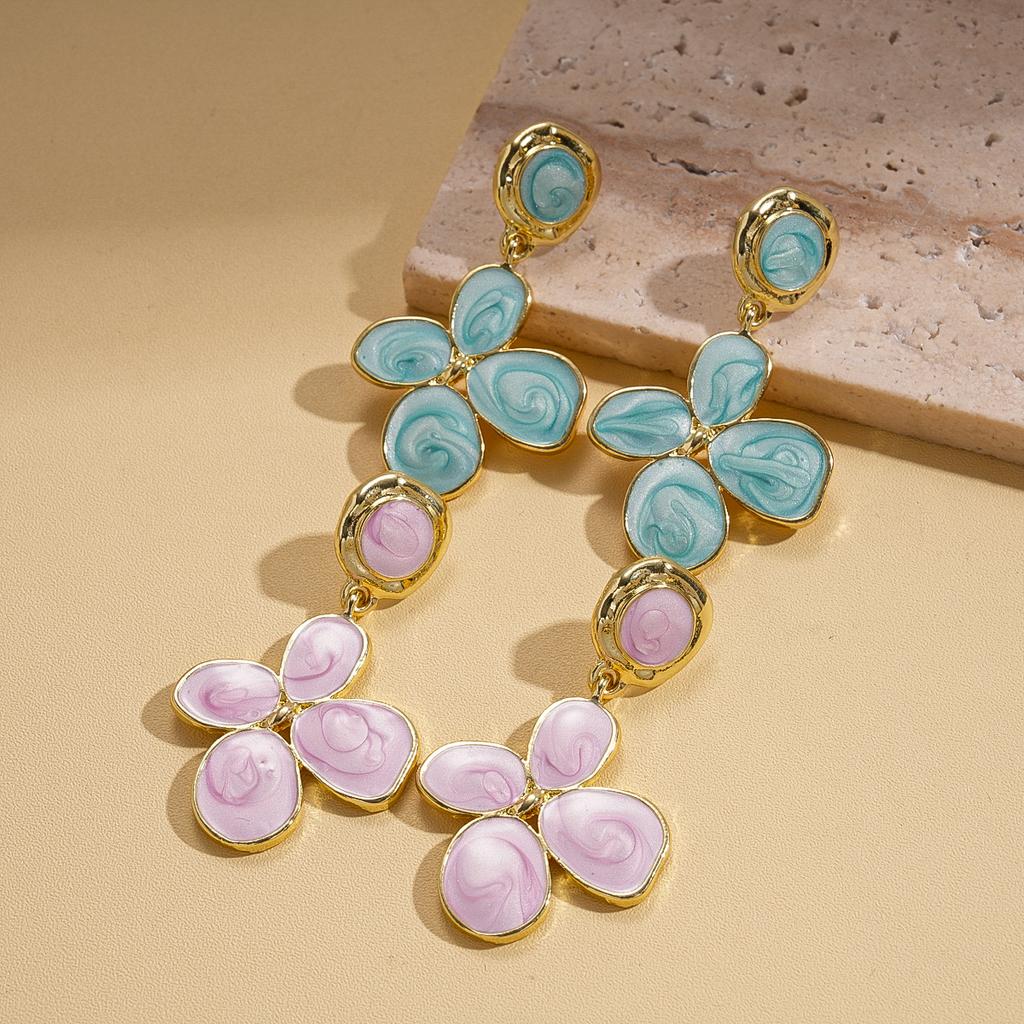 European and American oil drop flower silver needle earrings niche fresh personalized earrings 