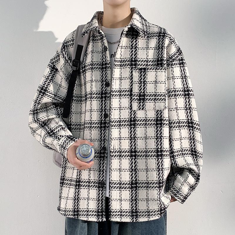 Xiaoxiangfeng Woolen Plaid Jacket for Men In Autumn New Style Loose and Versatile American Retro Lapel Jacket for Men