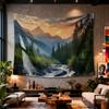Mountain Valley Scene Tapestry Sunlit Forest Waterfall Nature Landscape Polyester Fabric for Bedroom or Dorm Decor