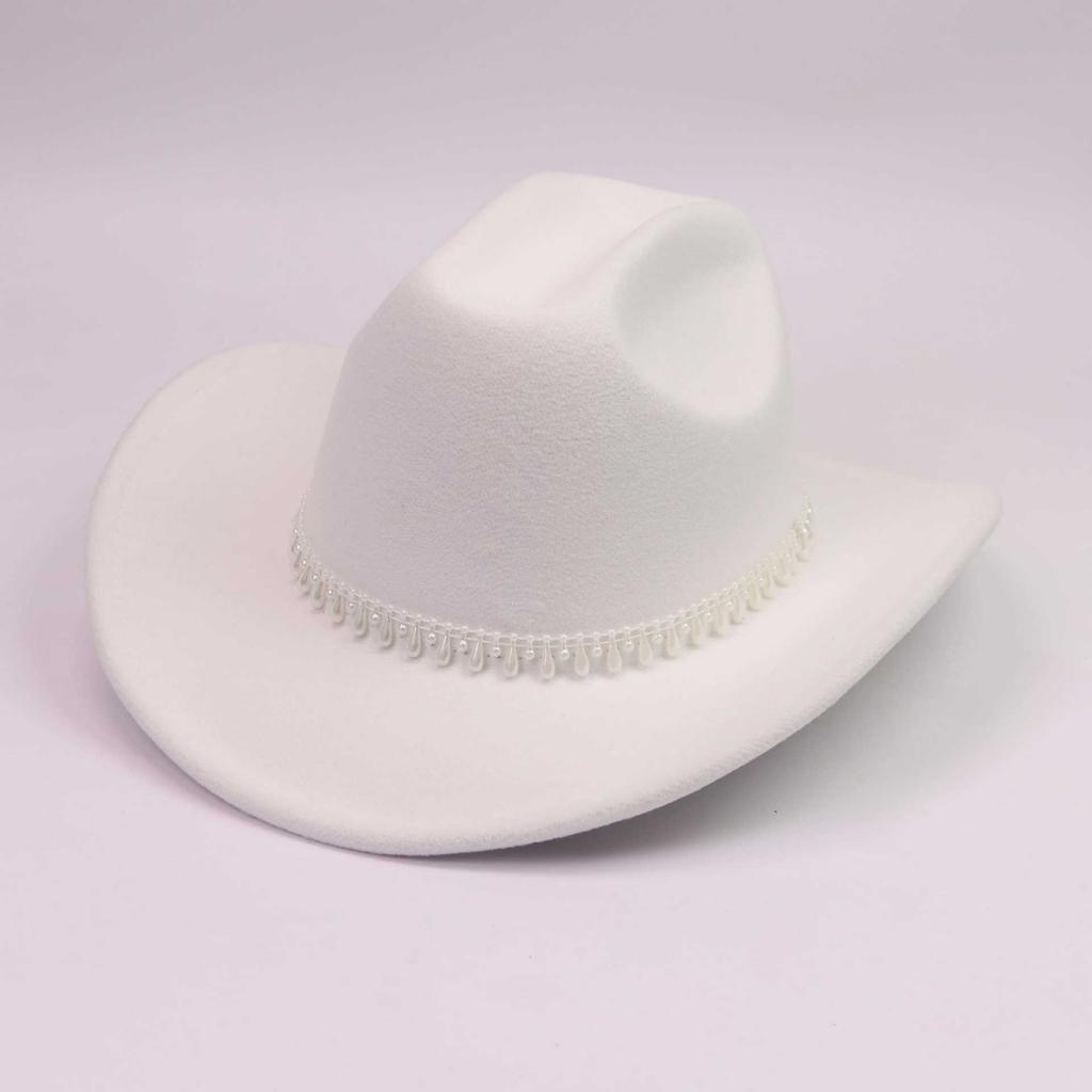 Western Cowboy Hat Imitation Pearl Lace Drop Chain Ornament Decorative Men's and Women's Party Holiday Jazz Hat