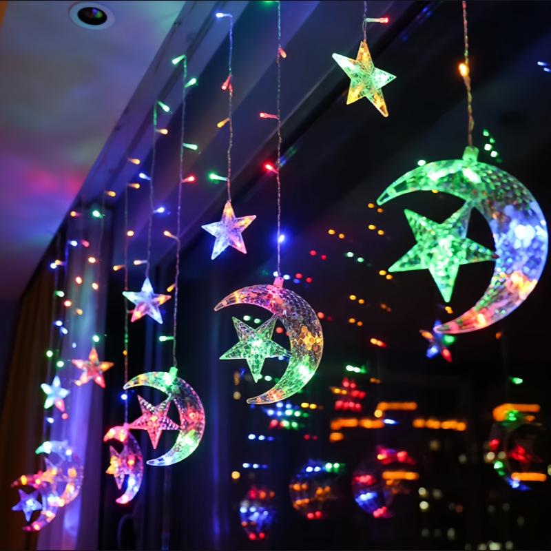 Twinkling LED Curtain Lights with Wishing Ball, Star, and Bell Accents for Christmas and Birthday Decor