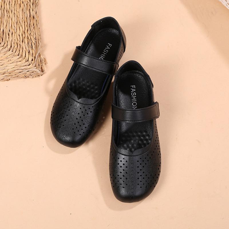Spring Summer Mary Jane Shoes Women Flat Non-slip Casual Breathable Holes Soft Footwear Black Red Plus Size 41 D385