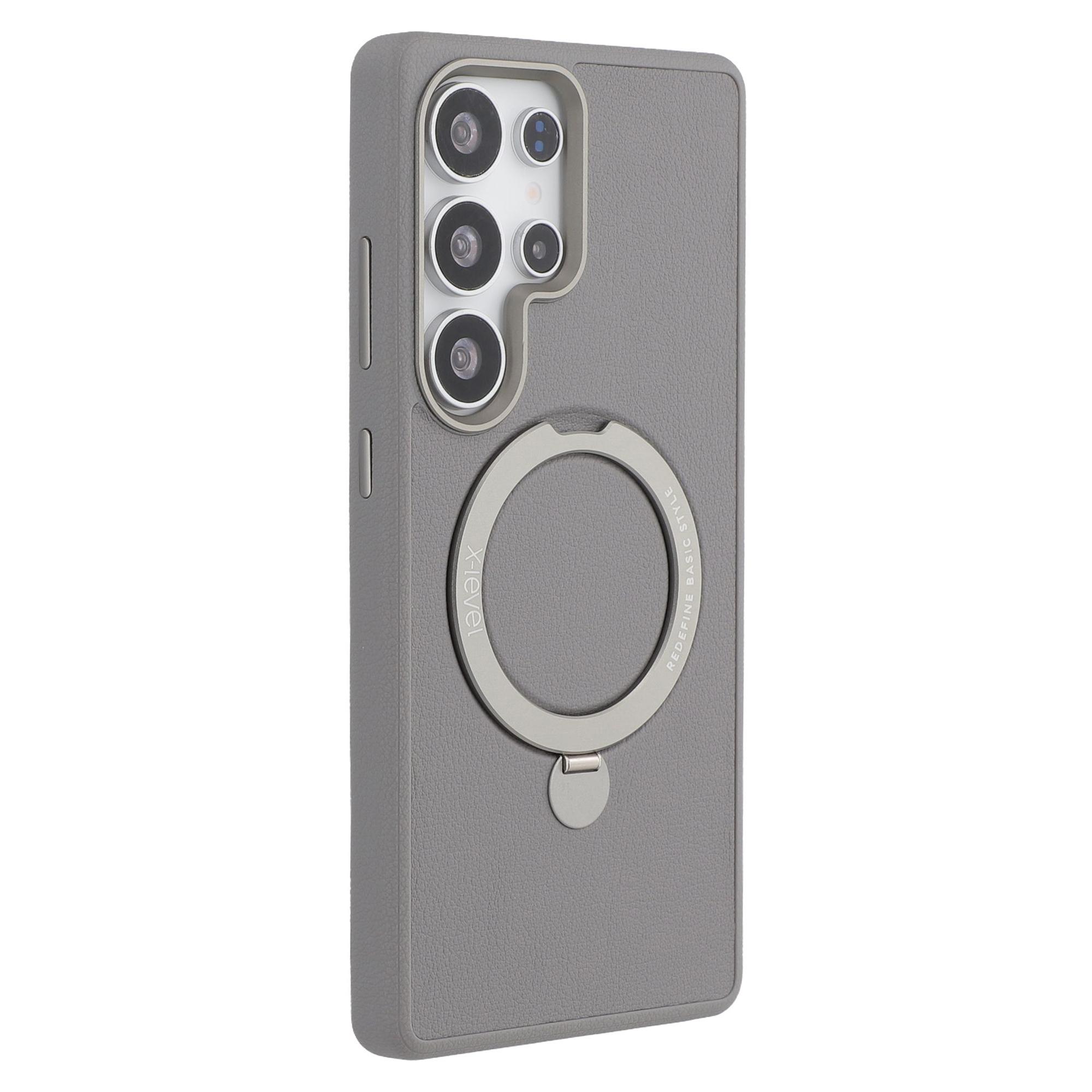 

X-LEVEL For Samsung Galaxy S25 Ultra Magnetic Case Kickstand PC+PU Phone Back Cover Grey