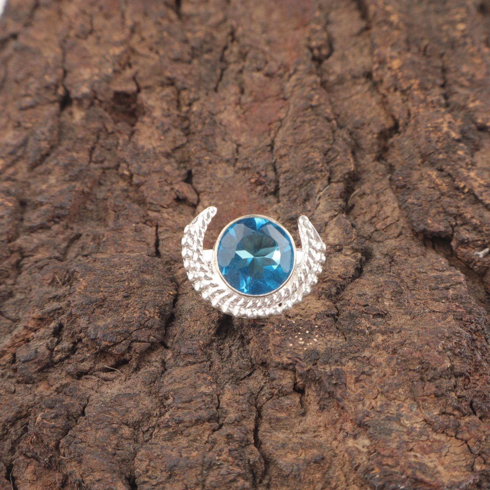 

Round Swiss Blue Topaz Stone 925 Sterling Silver Eternity Best Friend Gift Ring RR-48-14 15