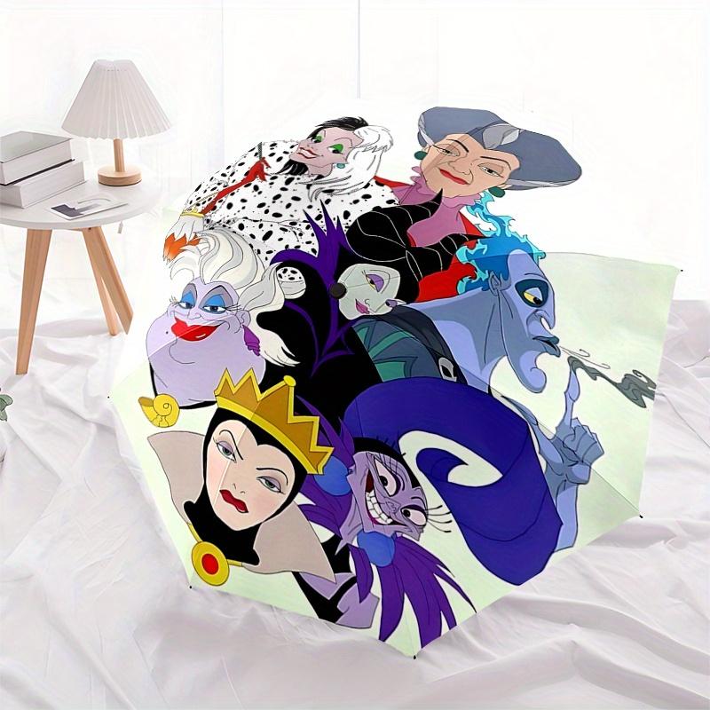 Disney Villains Disney Automatic Open/Close Fashion umbrella - Cute Umbrella with Cute Design, Portable 3-Fold Compact Umbrella for Men & Wo