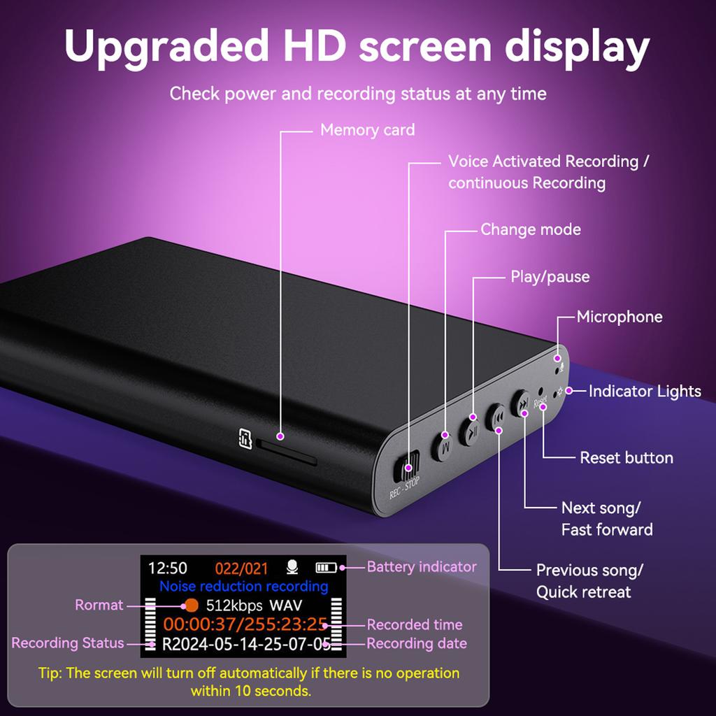 Magnetic Voice Activated Recording Device with Screen Audio Recorder with Noise Reduction for Lectures Meetings and Interviews
