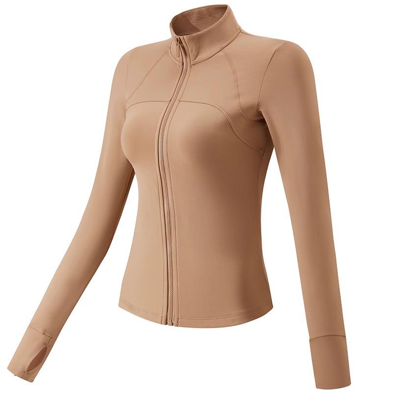 Women's Nude Feeling Slimming Zip-Up Yoga Suit - Long Sleeve Fitness Top for Running & Aerobics