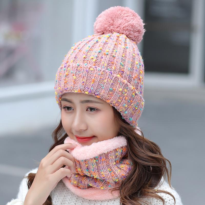 Cappello autunnale e invernale da donna in pile ispessito caldo cappello di lana sciarpa set da due pezzi versatile dolce antivento per il ciclismo