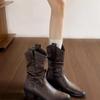 Cowhide version of new pleated leather stacking boots pointed western cowboy short boots look thin
