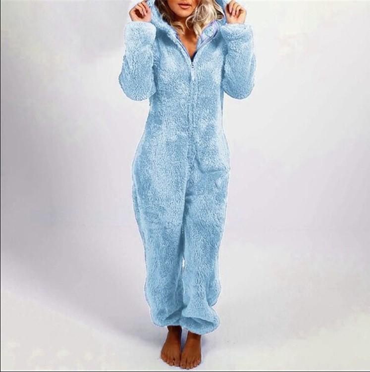 2024 Trendy European/American Fleece-Lined Hooded Jumpsuit Pajamas for Women - 22 Colors Available