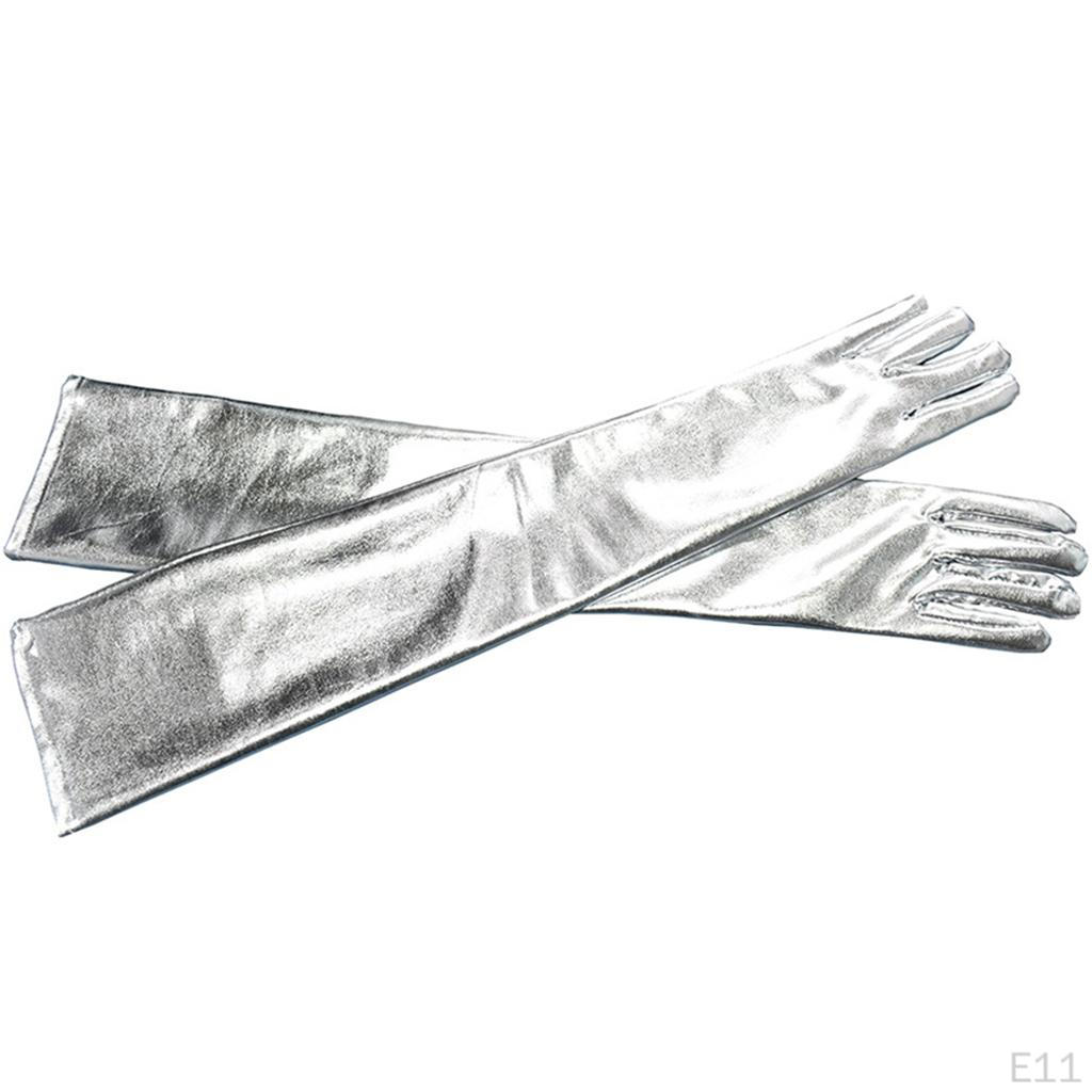 Lange Lederhandschuhe für Damen Kunstleder Lack PU Oper Glänzend Paar Finger Cosplay Passend