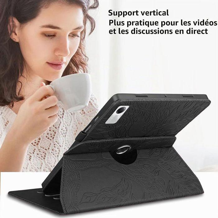 Coque + Verre Trempé pour Xiaomi Redmi Pad SE 11 Pouces, Protection Antichoc Rotatif Cuir PU Noir