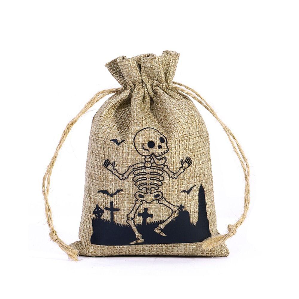 2PCS 10*15cm Halloween Gift Bag Cartoon Pattern Linen Candy Cookies Bag Festival Supplies Packaging Drawstring Bundle Bag
