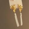 Diamond-encrusted flower pearl fringed stud earrings retro personality earrings light luxury high temperament earrings women