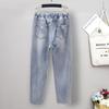 Women Spring and Autumn Large Size High Waist Casual Trousers Loose Hole Jeans Denim Cropped Pants