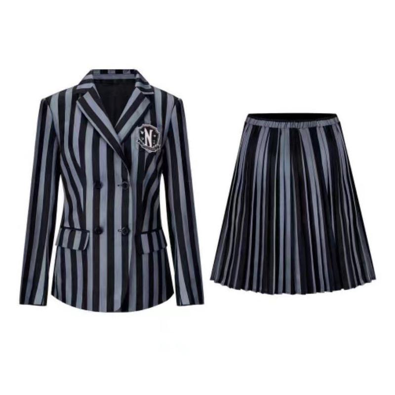 

Halloween Wednesday Addams Role Playing Adult School Uniform Costume Set For Girls And Women XL