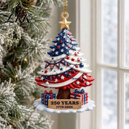 USA 250th Anniversary Commemorative Gifts Christmas Tree Pendant, Acrylic Memorial Hanging Ornament for American Patriotic Retro Flag Pendants