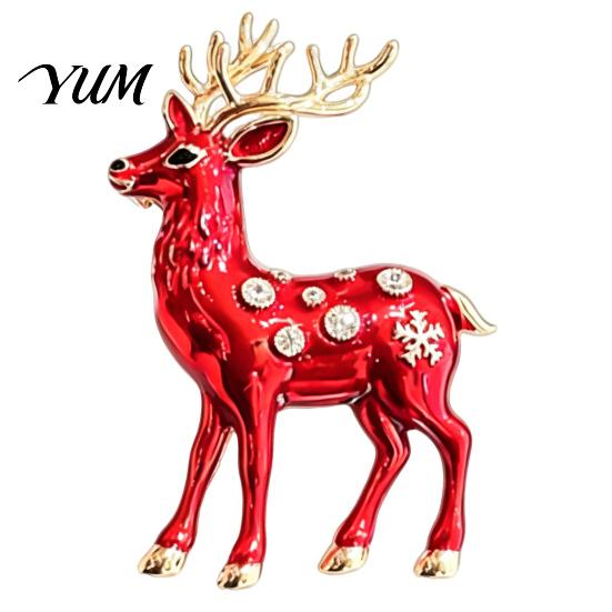 Mini Reindeer Brooch Christmas Pin, Rhinestone Elk Lapel Sweater Alloy Cardigan Coat Suits Accessories, Jewelry Gift for Xmas