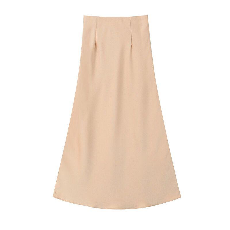 Fashion Style 2024 Summer New Arrival Women's Clothing Fashion Pure Color Silk Satin Texture Midi Skirt Skirt 8534626