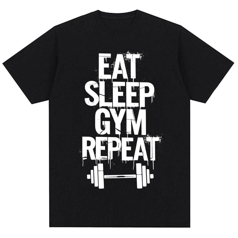 Eat Sleep Gym Repeat Fitness T-Shirt Unisex Damen Mode Workout Bodybuilding T-Shirts Oversized Baumwolle Lässig Sport T-Shirts Geschenke