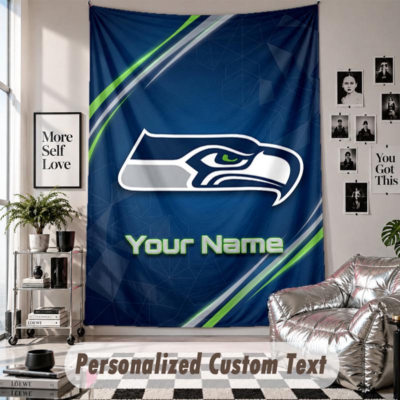 Wandbehang mit individuellem Namen & Text, Seattle Seahawks Dekorationstuch für das Schlafzimmer