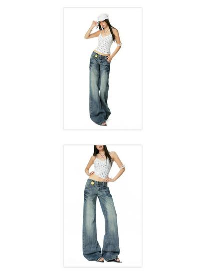 American Women's Spring 2026 Retro Micro-Flare Jeans - Low-Rise, Straight, Loose, Wide-Leg, Slimming.