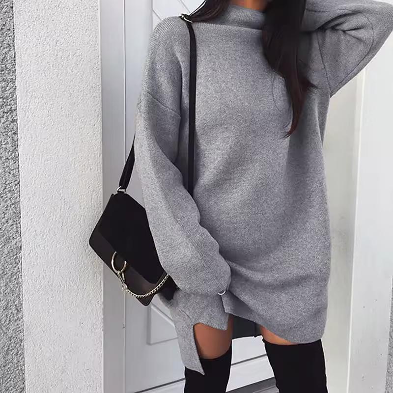 Oversaized Lazy Style Korean Version Solid Color Casual Turtleneck Long Sleeve Dress For Lady Streetwear Knit Dress