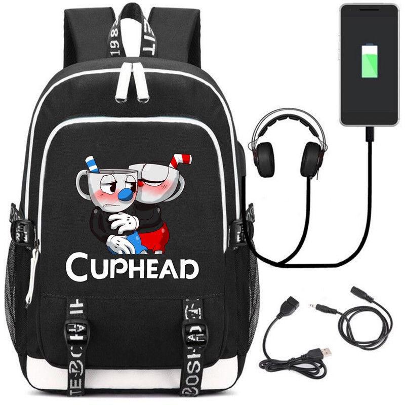 Stilvoller Cuphead Rucksack mit USB-Ladeanschluss für Kinder und Jungen für den Schulgebrauch