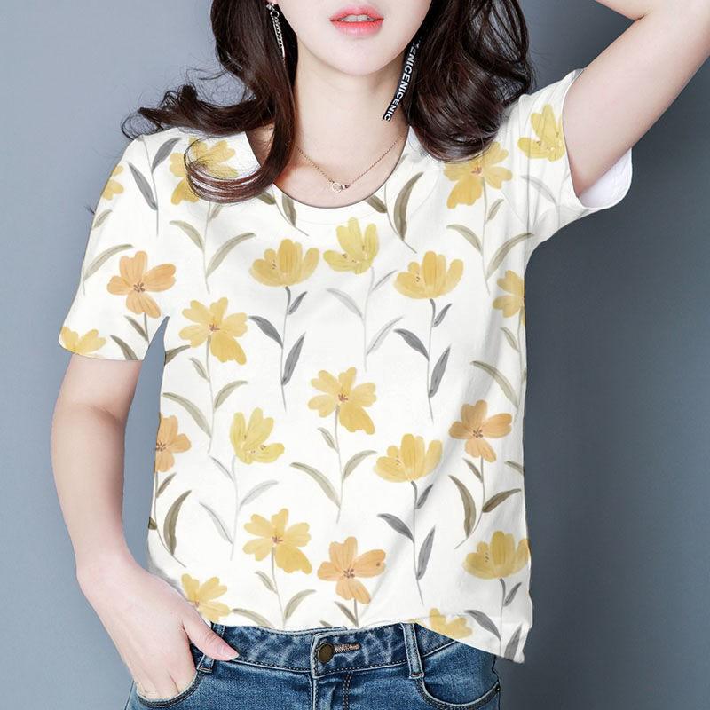 Women's Flower Print Daily Top Versatile Comfortable Short Sleeve Casual T-Shirts Women’s