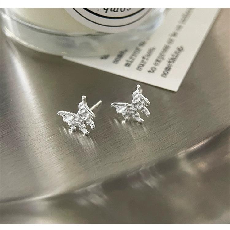 Beixi 925 Sterling Silver Textured Lava Butterfly Stud Earrings for Women - Unique Design 925 Sterling Silver