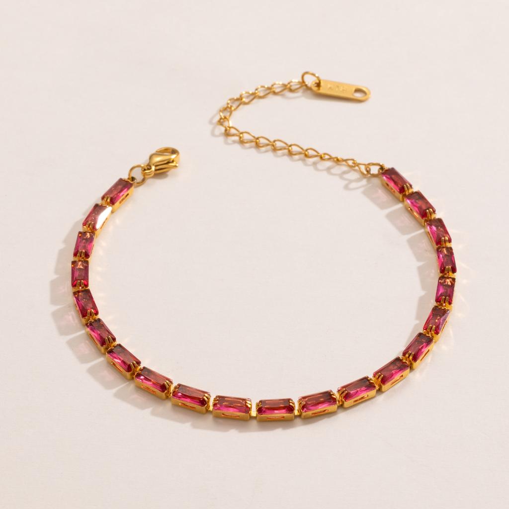 Luxus Baguette Geburtsstein Zirkonia Armband für Damen 18 Karat Vergoldeter Edelstahl Tennisarmbänder Wasserdichter Schmuck
