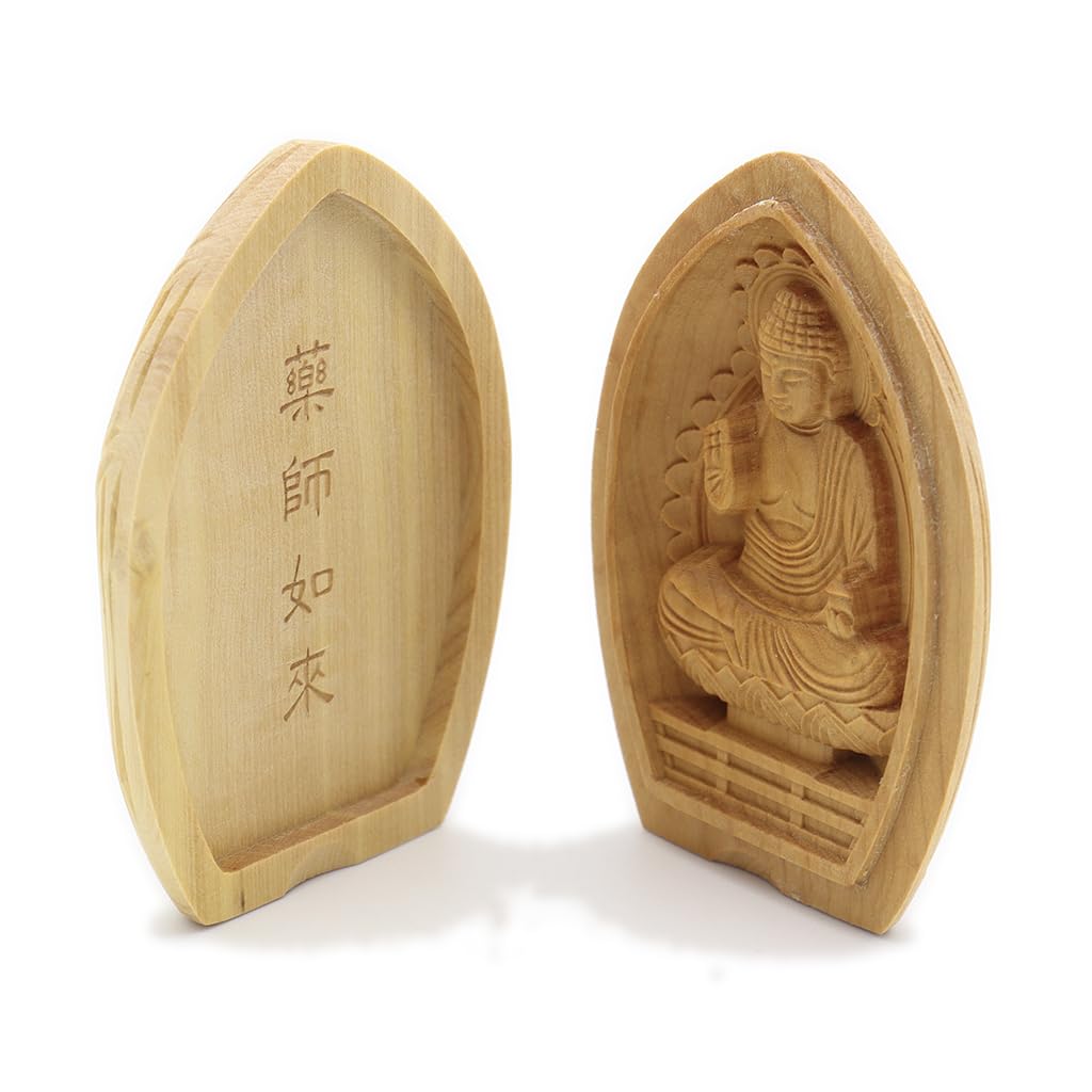 Spezial Buddhistische Statue Yakushi Nyorai Räuchergefäß Buddha Schutzgottheit zur Genesung von Krankheit Breite Buchsbaum Holzschnitzerei 17555 Kuritas