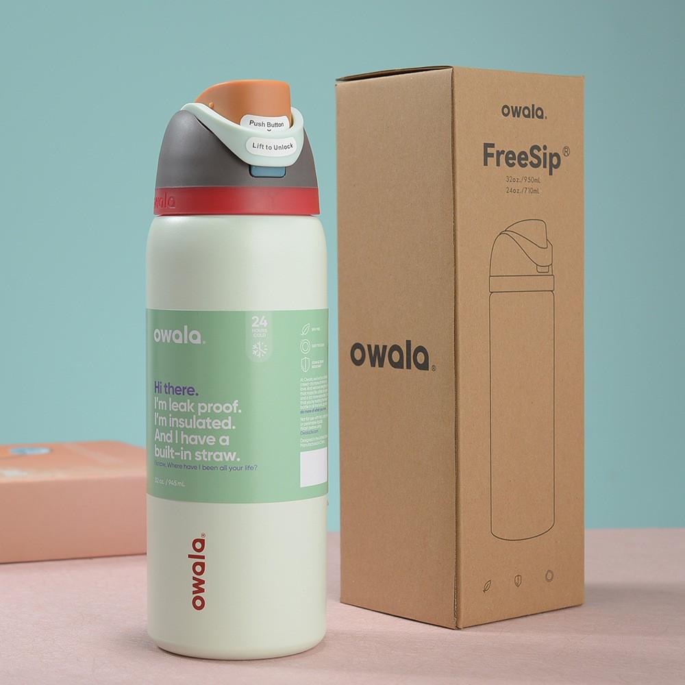 

Owala Vacuum Insulated Sports Water Bottle, 32oz/24oz, Stainless Steel with Straw and Portable Handle 24oz бежевий