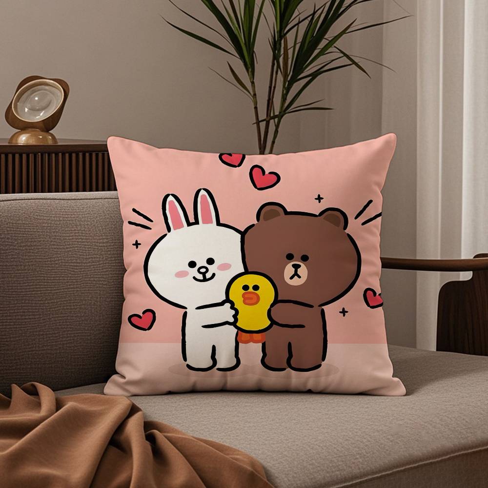 

LINE FRlENDS kawayii brown bear Pillow Case good print pillowcase living room sofa cushion cover bedroom room decor 16x16Inch