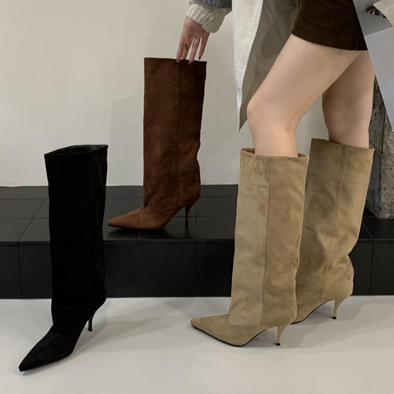 Fashion Fashion Vintage Thin Heels Women Knee High Boots Fashion Winter Sexy Pointed Toe Stripper Party Shoes Zapatos De Mujes