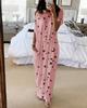 Women's Star Moon Print Short Sleeve Long Dress - European and American Style